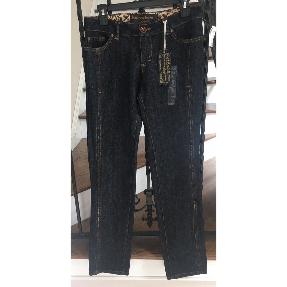 NWTS Ladies Size 9 boom boom Jeans Blue Cheetah Accents Zip Fly